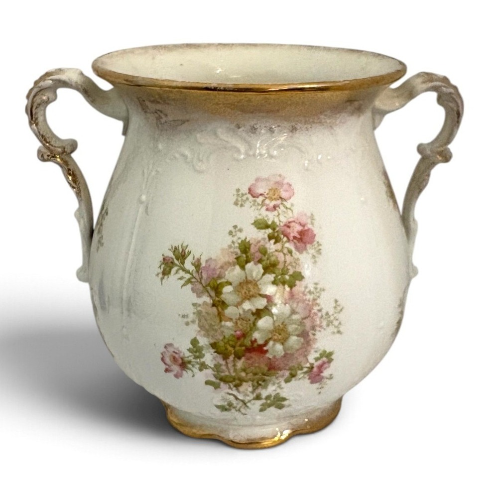 Antique Homer Laughlin Wild Rose Floral Heavy Double Handled Large Slop Jar 11in